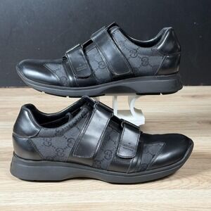 Gucci Pelle S Gomma Shoes Women 8 B Black Leather Double Strap Monogram Italy